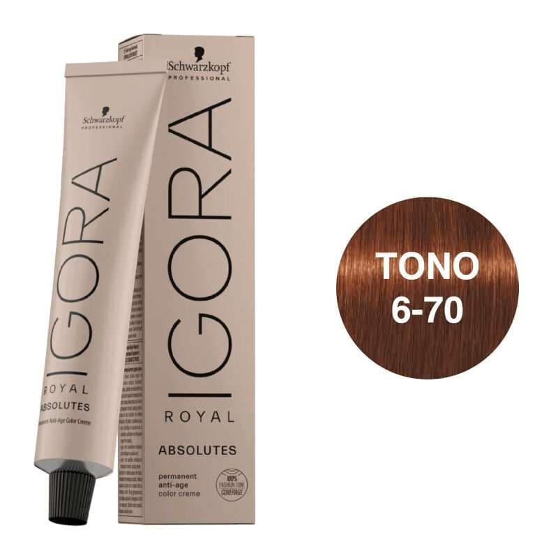 SCHWARZKOPF Igora Royal Absolutes Tono 6-70 Rubio Oscuro Cobrizo Natural 60mL