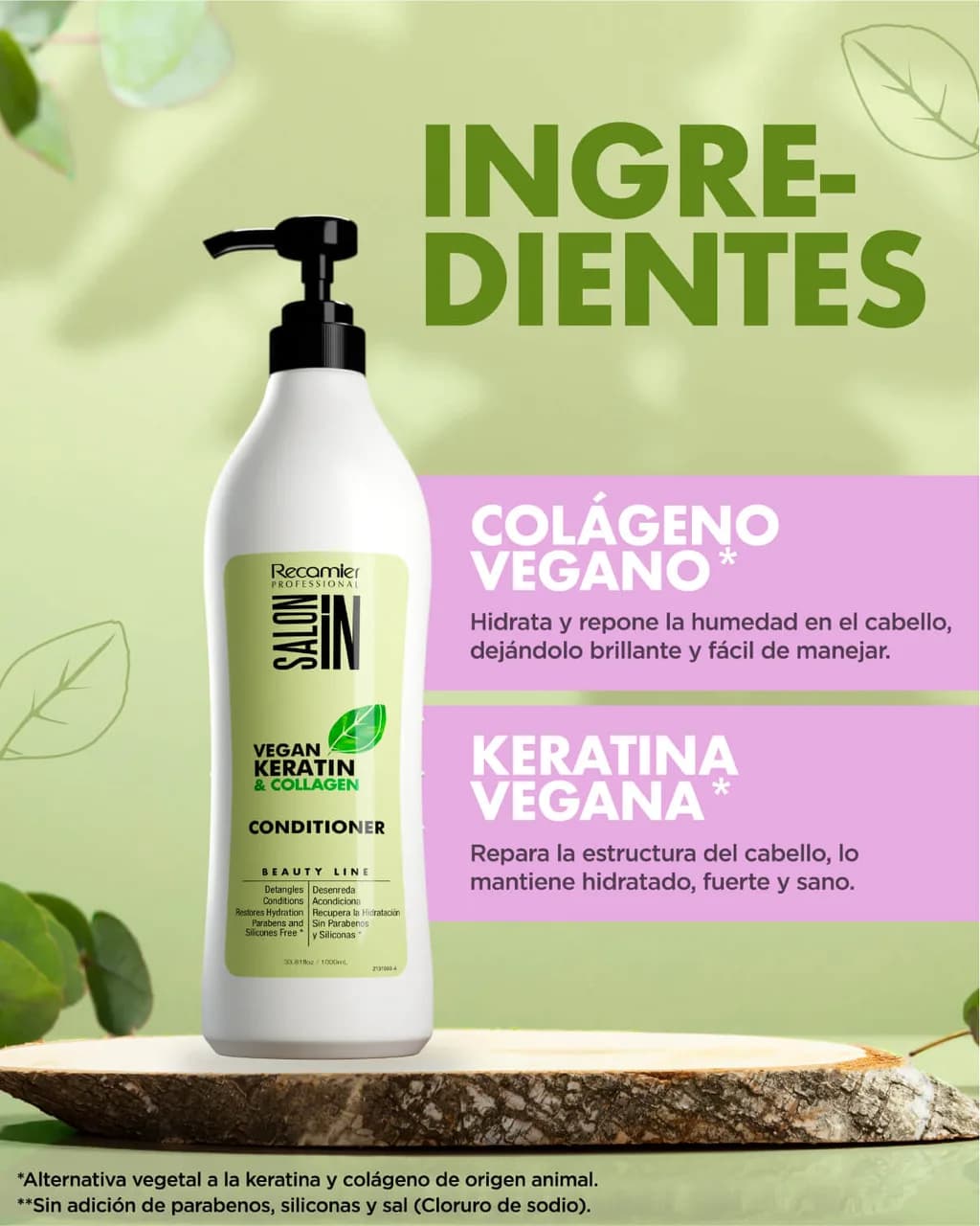 RECAMIER Salon In Acondicionador Vegan Keratin Collagen 1000ml - imagen 2