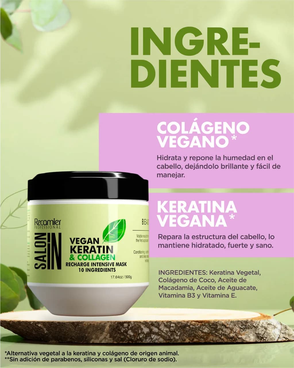 RECAMIER Salon In Recharge Intensivo Vegan Keratin Collagen 500g - imagen 2