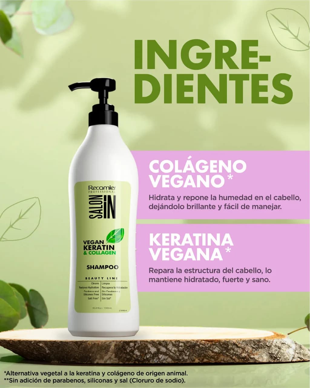 RECAMIER Salon In Shampoo Vegan Keratin Collagen 1000ml - imagen 2