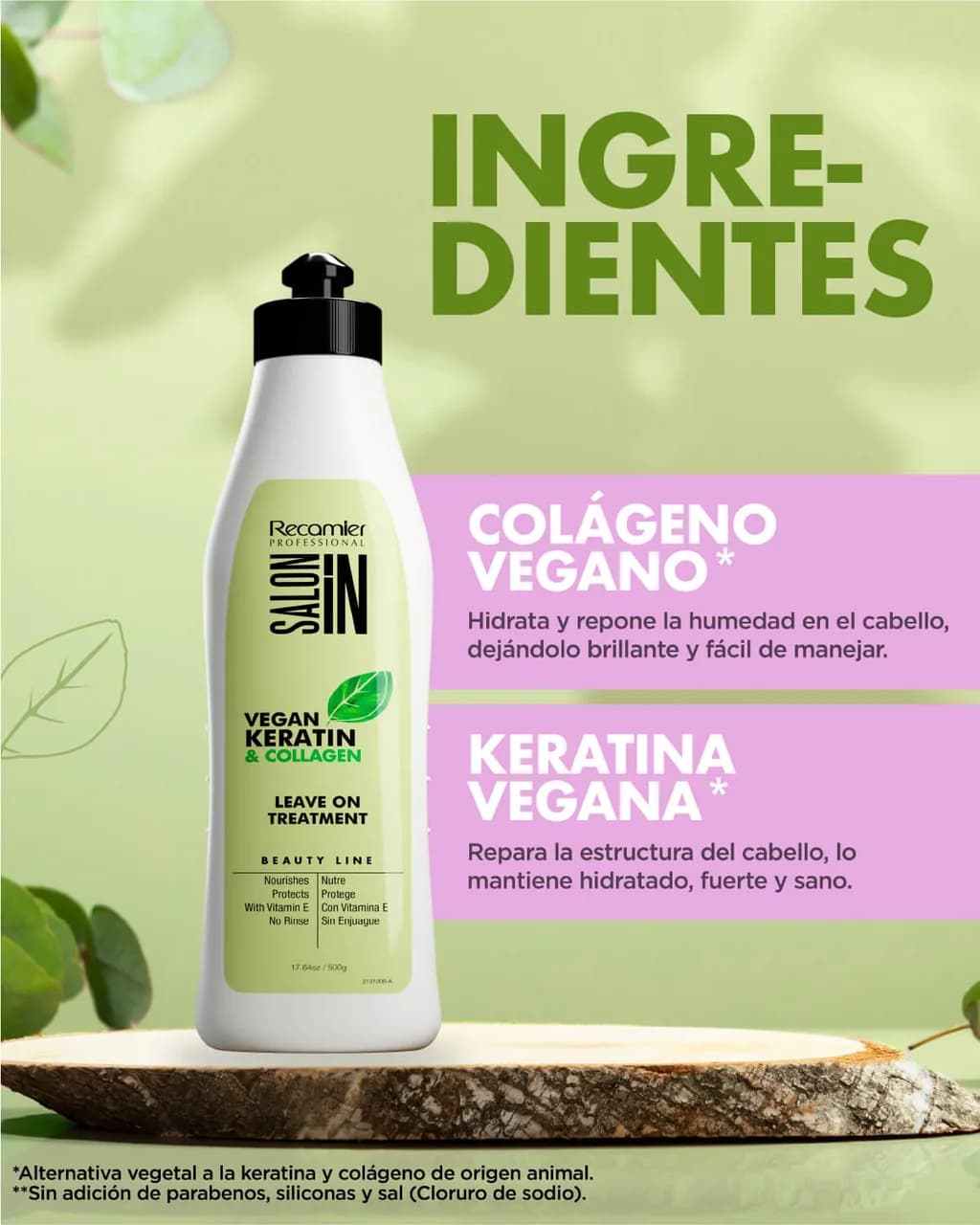 RECAMIER Salon In Tratamiento Vegan Keratin Collagen Leave-on 500ml - imagen 2