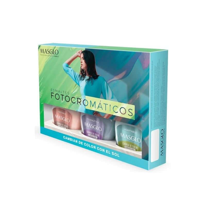 MASGLO Esmalte Tradicional Fotocromaticos Kit Caja Verde 13,5ml