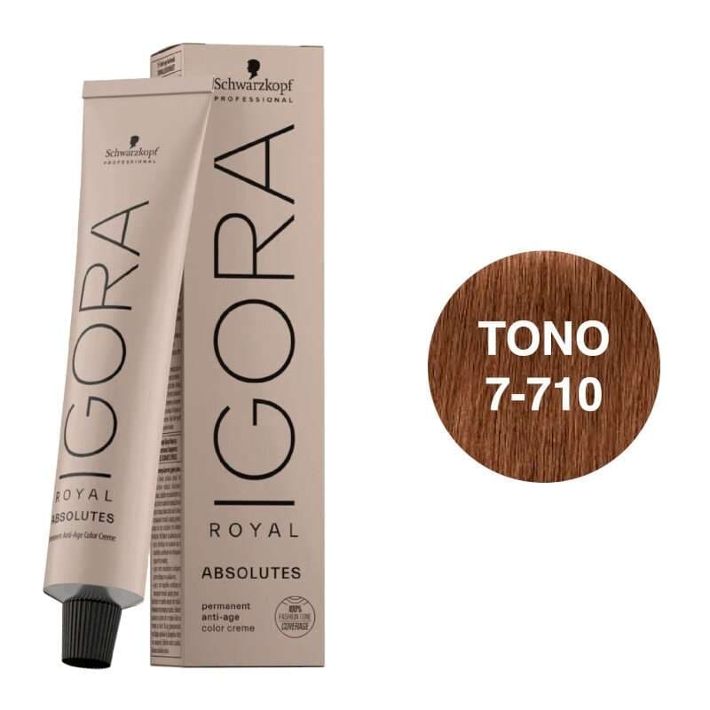 SCHWARZKOPF Igora Royal Absolutes Tono 7-710 Rubio Medio Cobrizo Ceniza 60mL