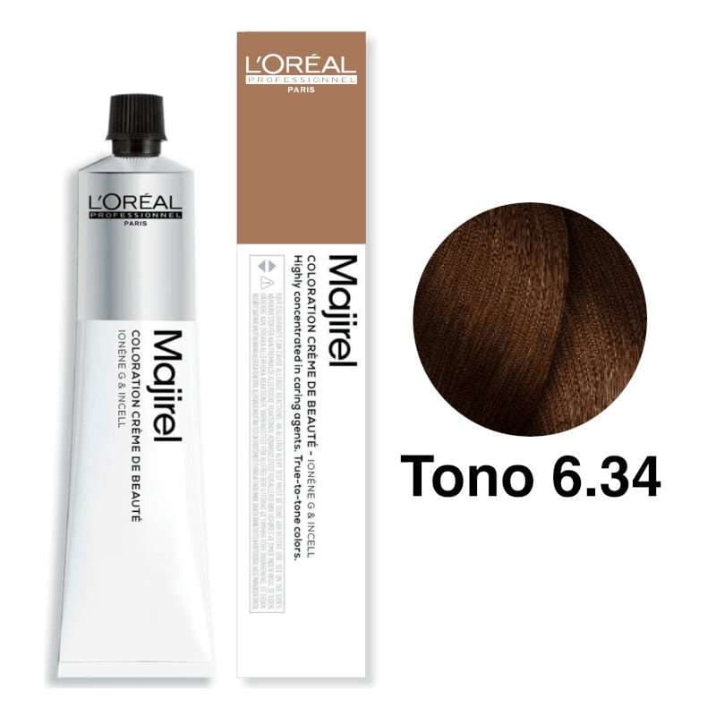 LOREAL Tinte Majirel Tono 6.34 Rubio Oscuro Dorado Cobrizo 50mL